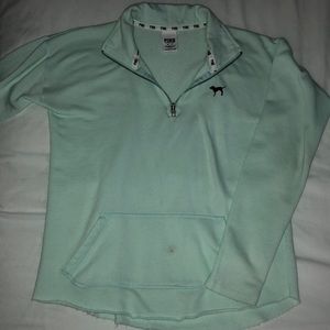 VS PINK MINT QUARTER ZIP SWEATSHIRT